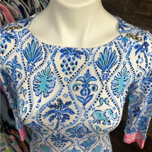 Lilly Pulitzer Blue and Pink Sheath Dress with 3/4 Sleeves - Picture 8 of 10